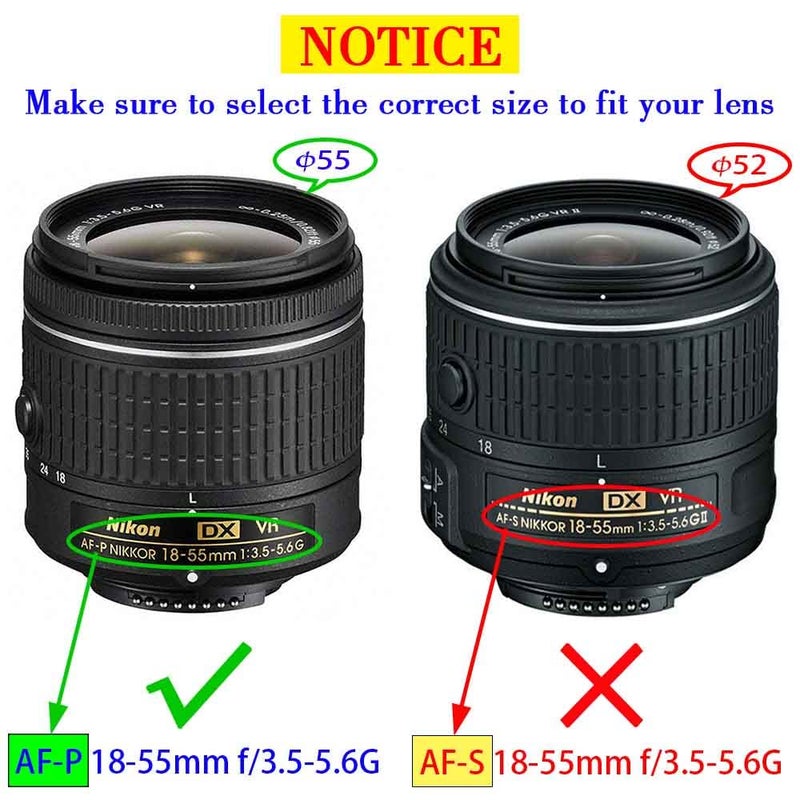 ULBTER 55mm Lens Cap Cover for AF-P NIKKOR 18-55mm f/3.5-5.6G VR Lens ã€Not for AF-S 18-55mmã€‘ for Nikon D5600 D5500 D5300 D3500 D3400 D3300 Camera, Lens Cap Keeper & Lens Cover Leash -2 Pack - Image 2